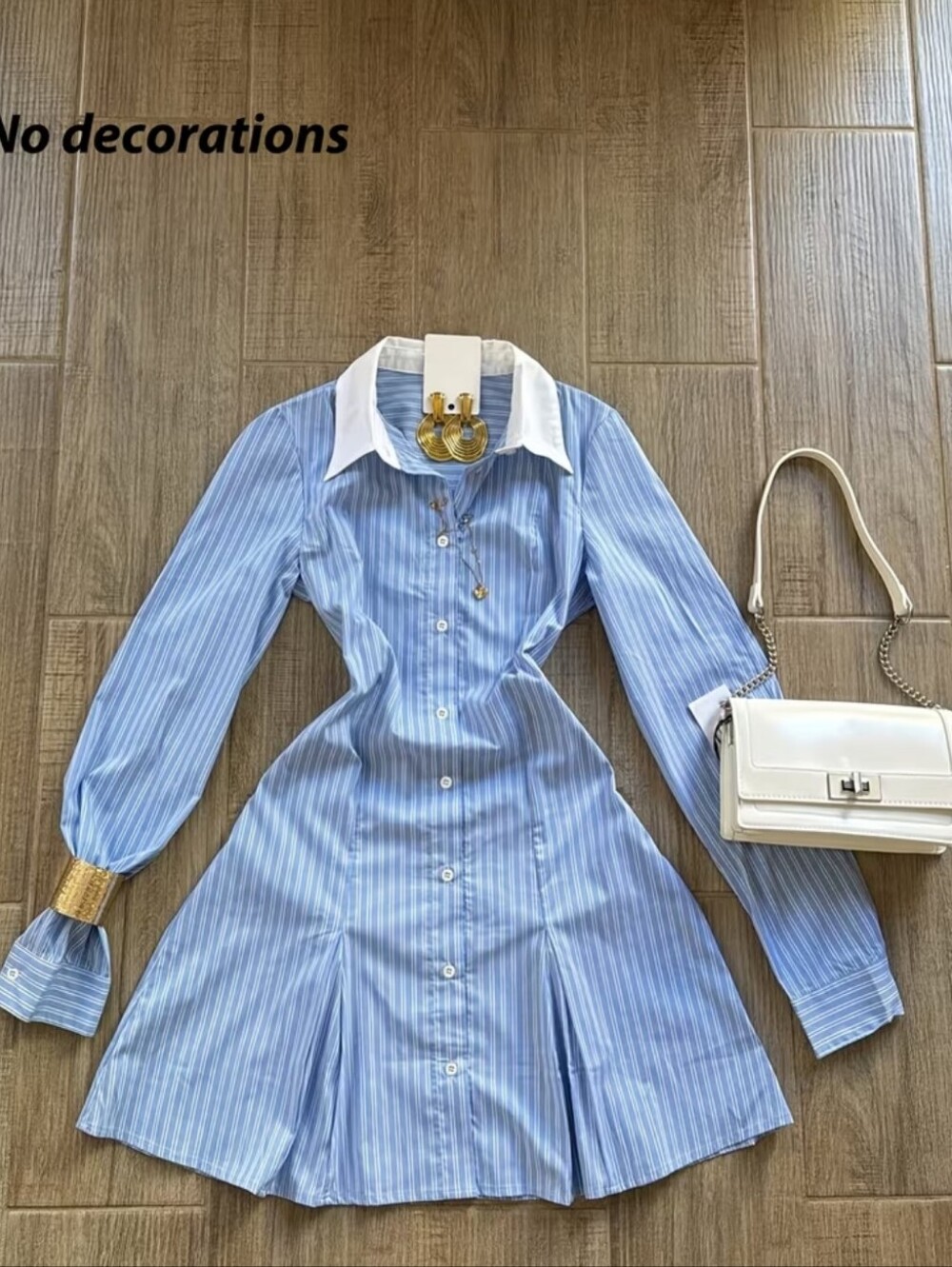 Long-sleeve Contrast-color Shirt-style Dress with Lapel Collar, Casual and Elega